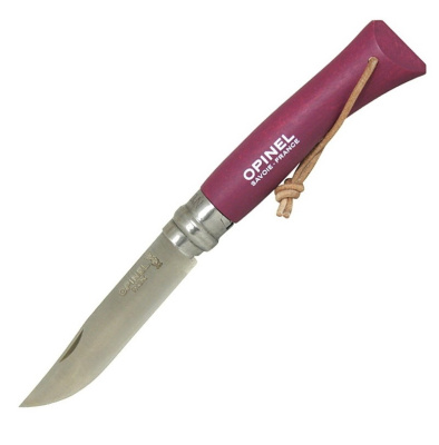 Нож Opinel №7 Trekking, нержавеющая сталь, кожаный темляк, фиолетовый