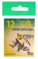 Вертлюг "FISH SEASON" с застеж. Nice №12 9кг 10шт 3004-12F