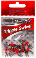 Вертлюг тройной Namazu TRIPPLE SWIVEL, латунь, цв. BN, р. 5 х 7, test-27 кг (уп.10 шт)