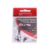 Вертлюг с застеж. Namazu Pro ROLLING RIBBED SWIV. WITH NICE SNAP, Carbon, р. 8, 17 кг (10 шт.)