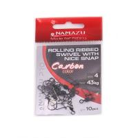 Вертлюг с застеж. Namazu Pro ROLLING RIBBED SWIVEL WITH NICE SNAP, цв. Carbon, р. 4, 43 кг (10 шт.)
