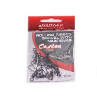 Вертлюг с застеж. Namazu Pro ROLLING RIBBED SWIVEL WITH NICE SNAP, цв. Carbon, р. 2, 65 кг (10 шт.)