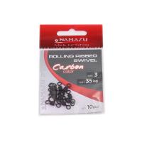 Вертлюг Namazu Pro ROLLING RIBBED SWIVEL, латунь, цв. Carbon, р. 3, test-35 кг (уп. 10 шт.)