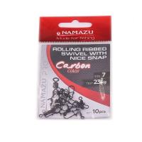 Вертлюг с застеж. Namazu Pro ROLLING RIBBED SWIVEL WITH NICE SNAP, цв. Carbon, р. 7, 23 кг (10 шт.)