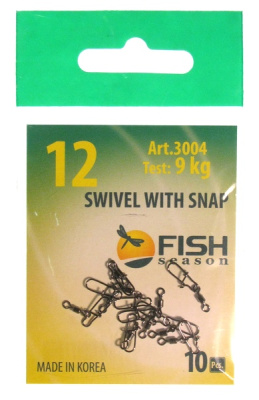 Вертлюг "FISH SEASON" с застеж. Nice №12 9кг 10шт 3004-12F
