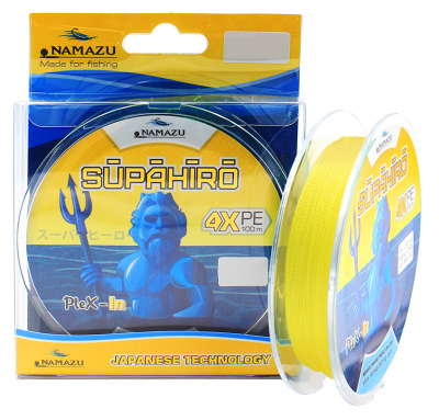 Шнур плетеный Namazu "Supahiro" 4Х, L-100 м, d-0,26 мм, test-14,94 кг, желтый