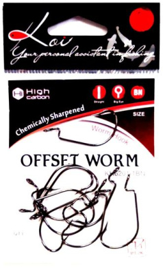 Крючок KOI "OFFSET WORM ", размер 2/0 (INT), цвет BN, офсетный (10 шт.)