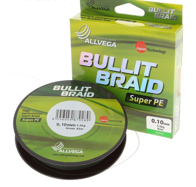 Леска плет. "ALLVEGA" Bullit Braid dark green 0.10 92м