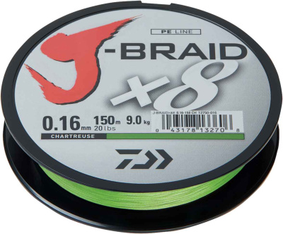 Леска плет. "DAIWA" J-Braid X8 chartreuse 0.16 150м
