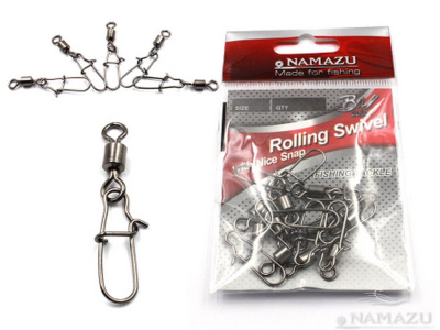 Вертлюг с застежкой Namazu ROLLING SWIVEL WITH NICE SNAP, цв. BN, р. 2, test-65 кг (уп.10 шт)