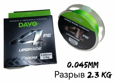 Плетёный шнур DAYO 4X PE Upgrade Nano Braid fluoro-green 100 м 0.045 мм