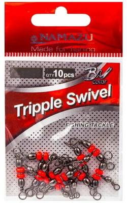 Вертлюг тройной Namazu TRIPPLE SWIVEL, латунь, цв. BN, р. 5 х 7, test-27 кг (уп.10 шт)