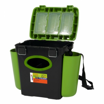 Ящик для зимней рыбалки "FishBox" Helios с навесными карманами, 10 л, зеленый