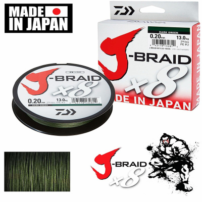 Леска плет. "DAIWA" J-Braid X8 Dark Green 0.20 150м