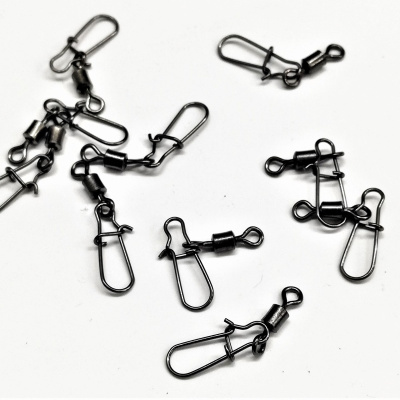 Вертлюг с застежкой Namazu Pro ROLLING RIBBED SWIVEL WITH NICE SNAP, цв. Carbon, р. 5, test-35 кг