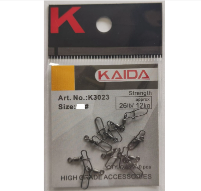 Вертлюг с карабином KAIDA K3023 №8 12 кг (10 шт.)