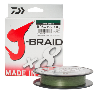Леска плет. "DAIWA" J-Braid X8 Dark Green 0.06 150м
