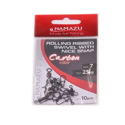 Вертлюг с застеж. Namazu Pro ROLLING RIBBED SWIVEL WITH NICE SNAP, цв. Carbon, р. 7, 23 кг (10 шт.)