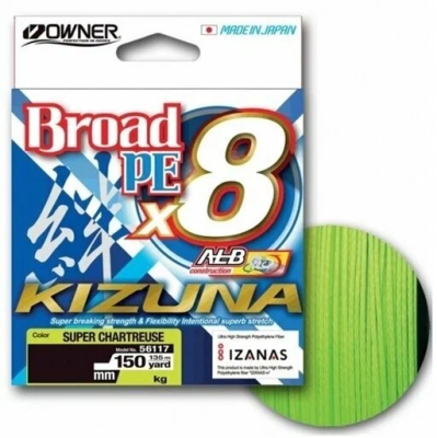 Леска плет. "OWNER" Kizuna X8 PE chartreuse 0.15 135м