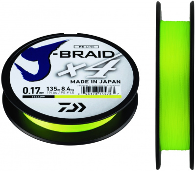 Леска плет. "DAIWA" J-Braid X4 Yellow 0.17 135м