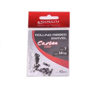 Вертлюг Namazu Pro ROLLING RIBBED SWIVEL, латунь, цв. Carbon, р. 7, test-14 кг (уп. 10 шт.)