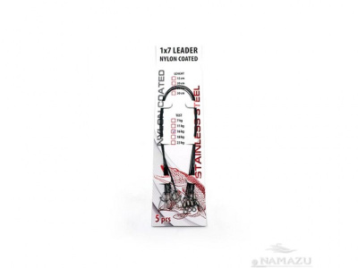 Поводок стальной NAMAZU Leader 1х7 Nylon Coated Black, d-0,24 мм, L-15 см, test- 7 кг (уп. 5 шт.)