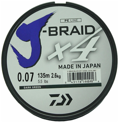 Леска плет. "DAIWA" J-Braid X4 Dark Green 0.07 135м