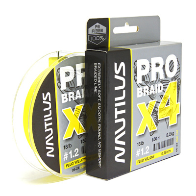 Леска плет. "NAUTILUS" Pro Braid X4 Fluo Yellow 0.20мм 150м