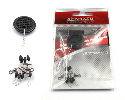 Стопор с вертлюгом Namazu ROLLING SWIVEL PEARL BEADS AND OLIVE RUBBER STOPPER , р. S (уп.4 шт)
