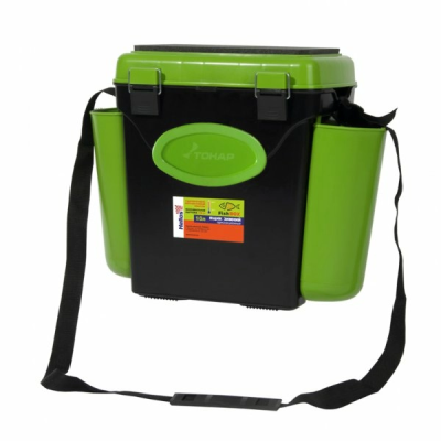 Ящик для зимней рыбалки "FishBox" Helios с навесными карманами, 10 л, зеленый