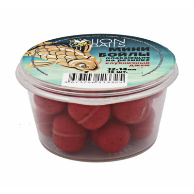 Бойлы плавающие на резинке "Lion Baits" 12x14 мм (банка 15 шт.) Клубника