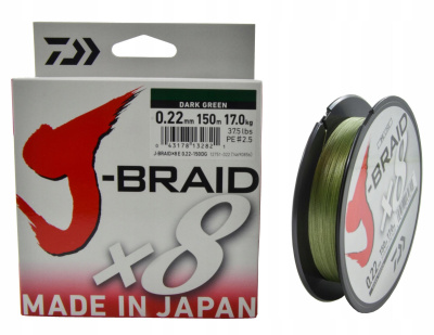Леска плет. "DAIWA" J-Braid X8 Dark Green 0.22 150м
