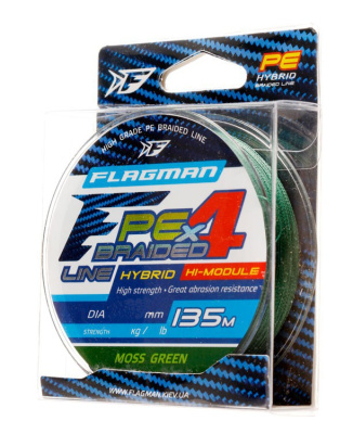 Леска плет. "FLAGMAN" PE Hybrid F4 0.10 135м 4.6кг Moss Green 26135-010