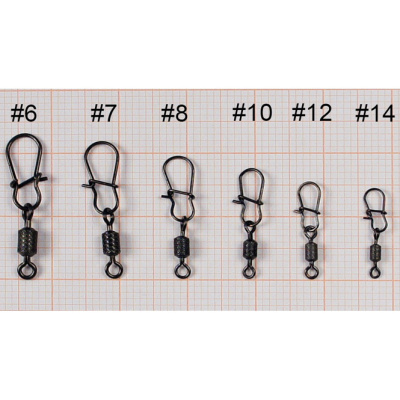 Вертлюг с застеж. Namazu Pro ROLLING RIB SWIVEL WITH NICE SNAP, цв. Carbon, р. 14, test-4 кг (уп.10)