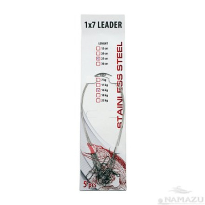 Поводок стальной NAMAZU Leader 1х7, d-0,30 мм, L-25 см, test- 11 кг (уп. 5 шт.)
