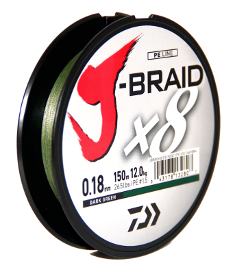 Леска плет. "DAIWA" J-Braid X8 Dark Green 0.18 150м