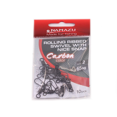 Вертлюг с застеж. Namazu Pro ROLLING RIBBED SWIVEL WITH NICE SNAP, цв. Carbon, р. 2, 65 кг (10 шт.)